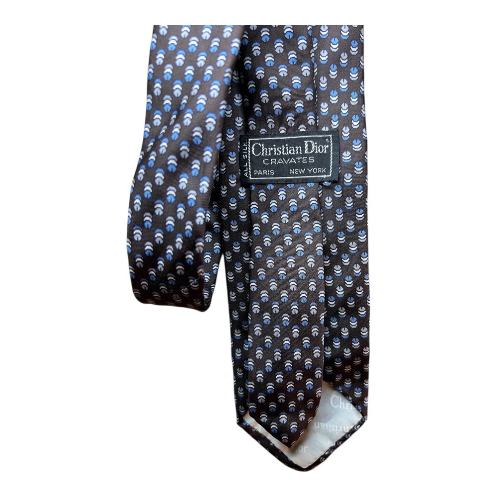 Christian‎ Dior Cravates Silk Tie Mens Blue White Patterned Necktie Paris - Picture 2 of 3